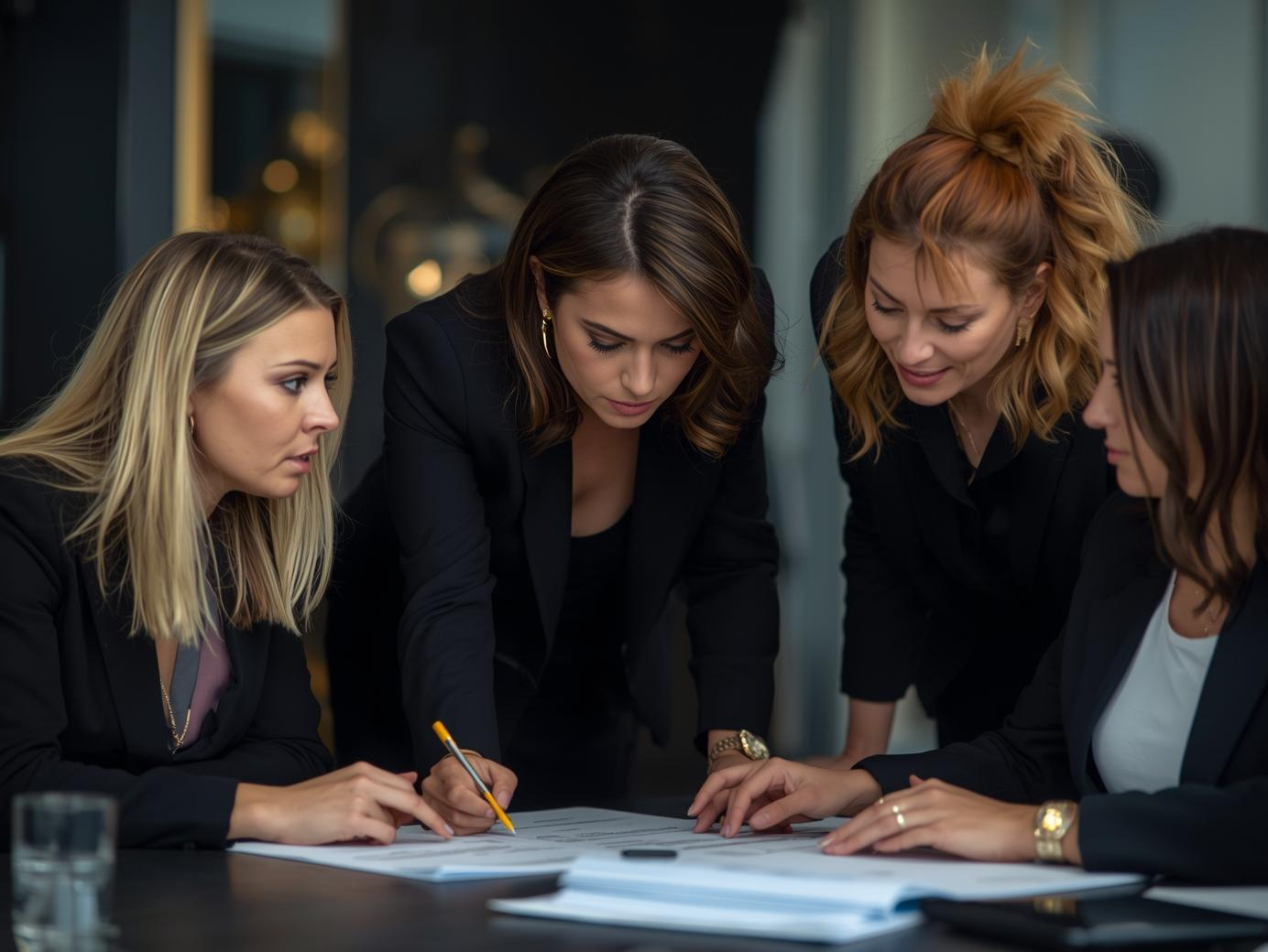 groupof woman busy with strategy planning, formal, black and gold colour code (1)